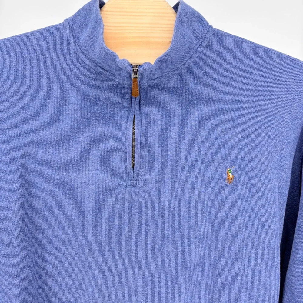 Polo Ralph Lauren Quarter Zip Pullover 3XLT Blue Estate Rib Cotton Mock Neck